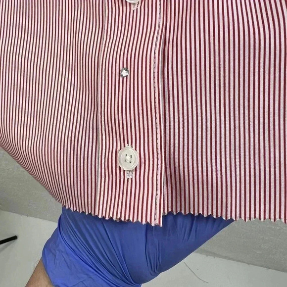 Vintage Las Olas Womens M Red Striped Button Top Rose Embroidery Blouse Western - Picture 10 of 13